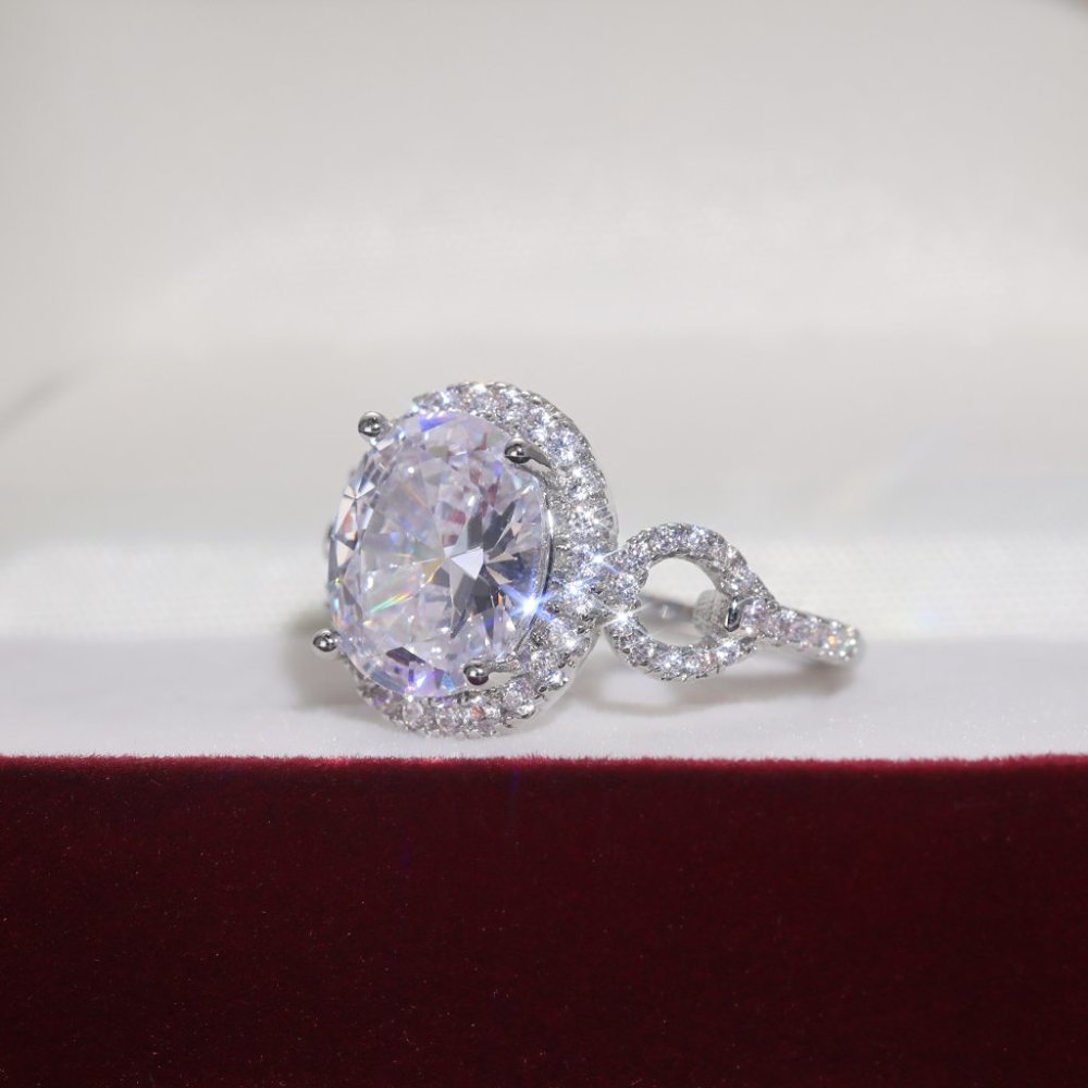 💍Beautiful Hollow Oval Pure Zircon Cubic Carved Macro Pave Silver Rings, K812 - Picture 5 of 7